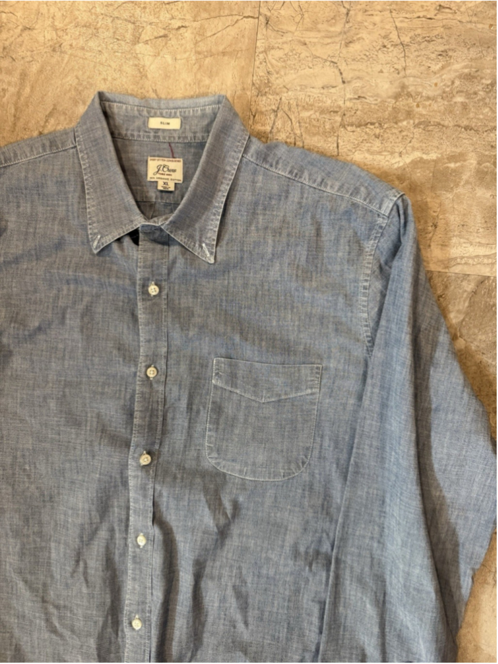 J.Crew Slim Fit Organic Cotton Chambray Shirt Blue Mens Large Sz XL